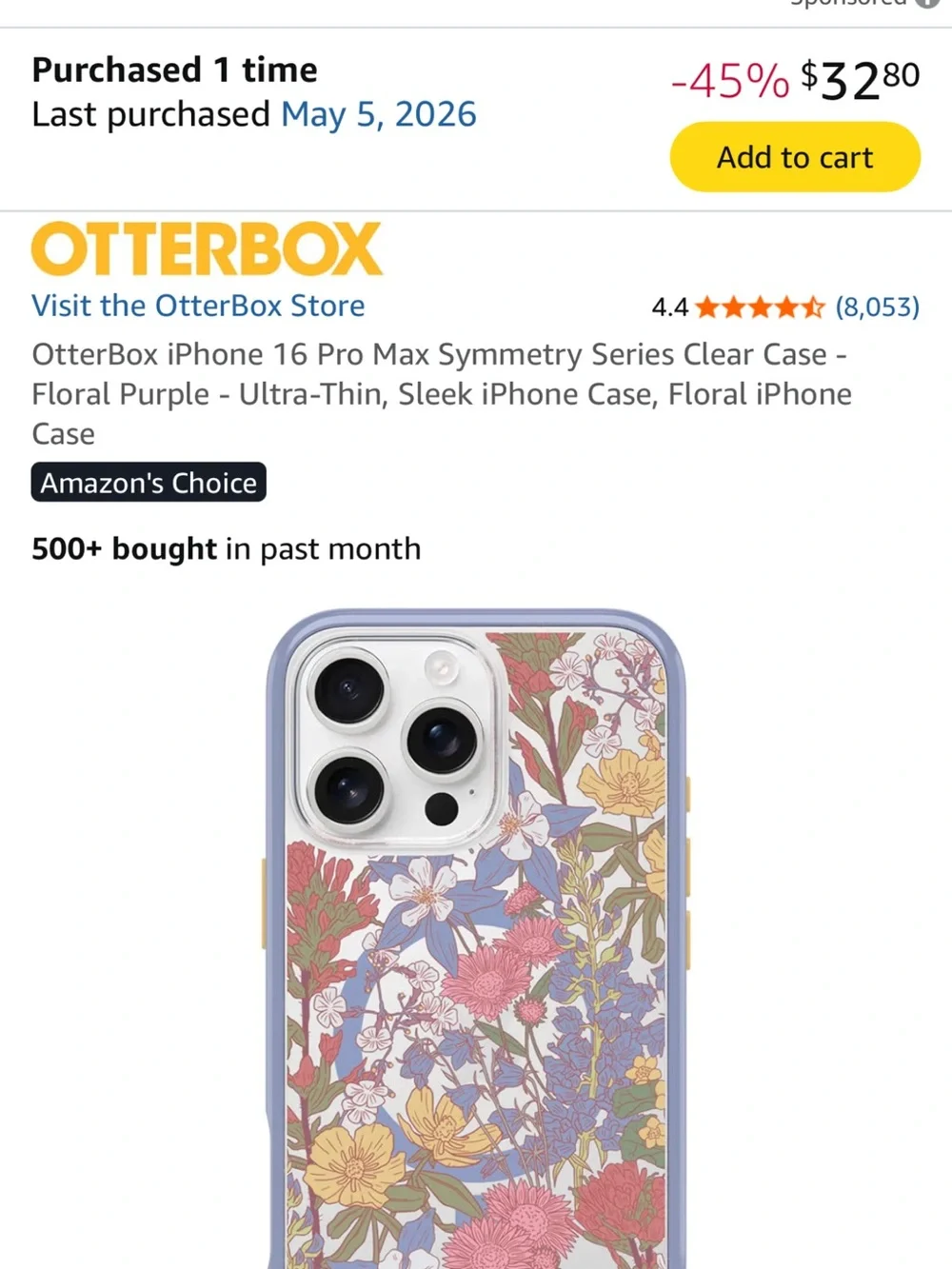 OtterBox Floral Clear Case with Purple Bumper and Multicolor Flowers